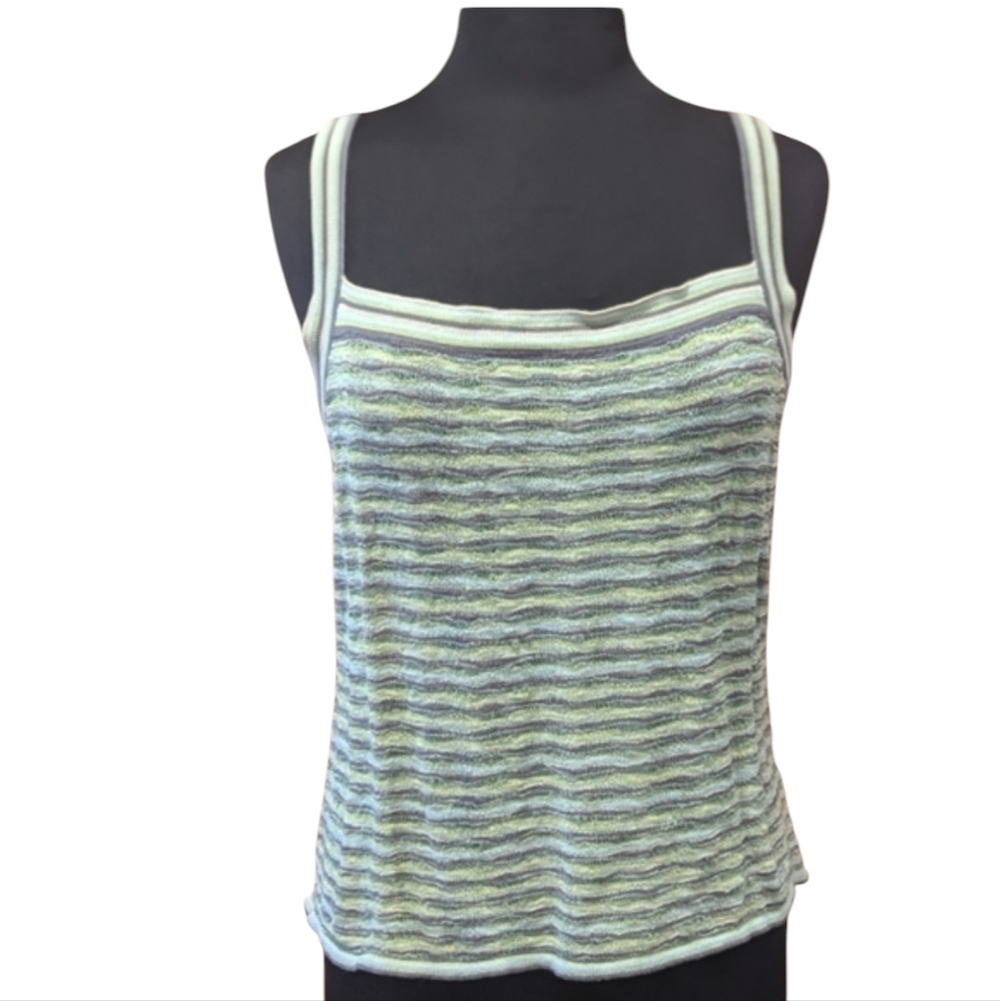 90s Vintage Sigrid Olsen XL Green Stripe Knit Tank Top Retro Sleeveless